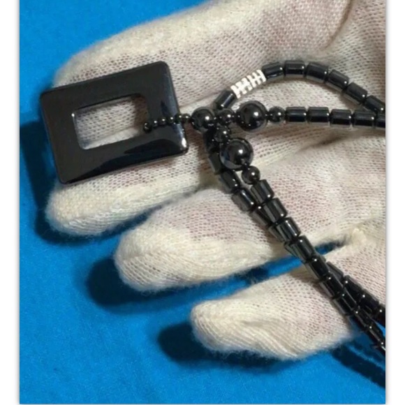 Black Hematite Necklace w/ Rectangle Pendant - Picture 7 of 10